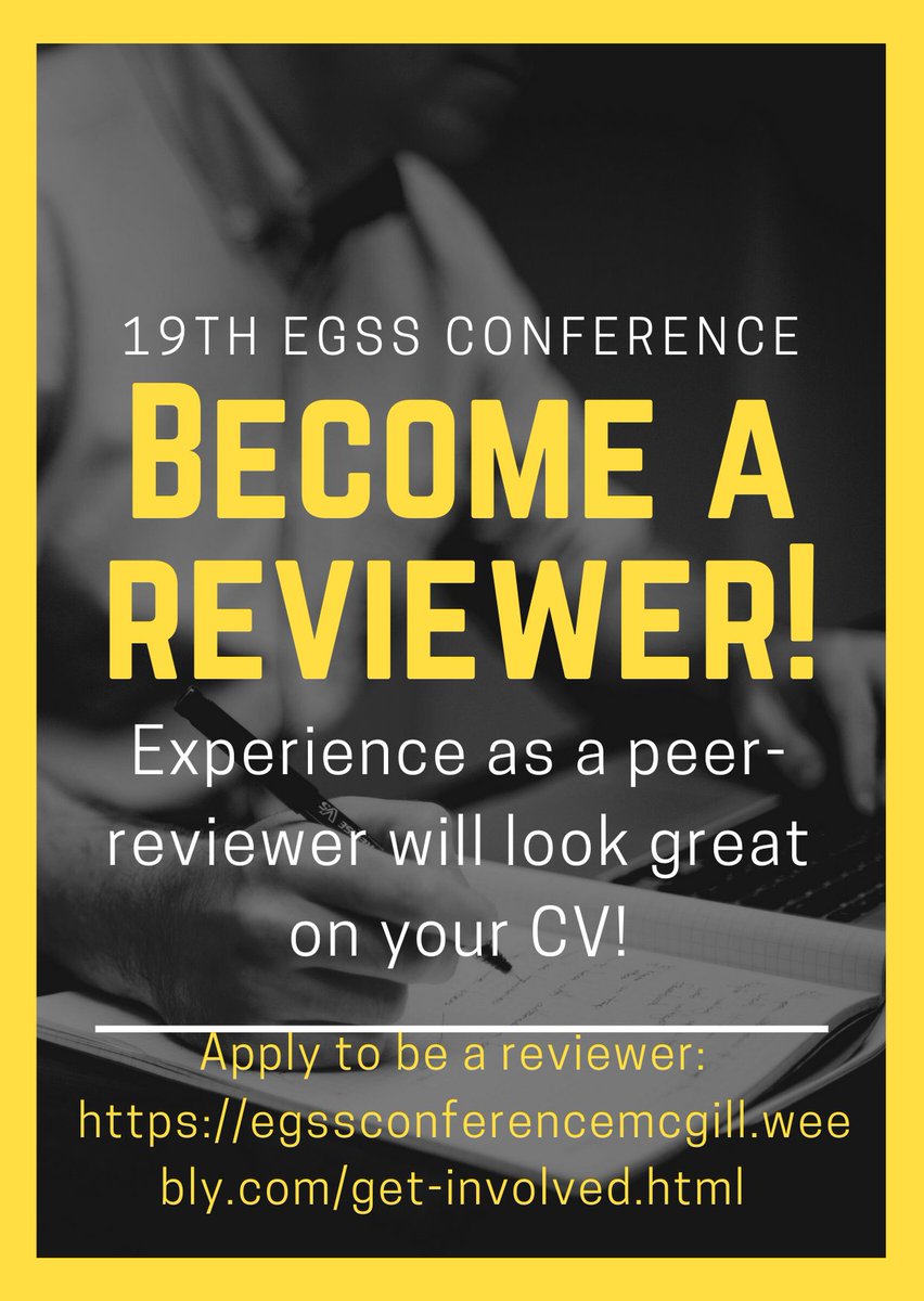 Apply to be a reviewer!!! This is an excellent opportunity to develop your peer-reviewing skills and make a strong addition to your academic CV. <a href="/phdlife/">Grad Student</a> <a href="/thePhDlife/">PhDlife</a> 
egssconferencemcgill.weebly.com/get-involved.h…