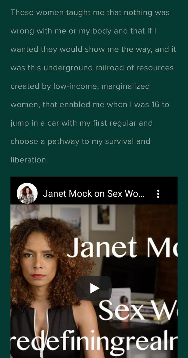 Despite the known dangers of sex trafficking — HIV, rape, battering, murder — transactivists continue to portray it as "liberating".Transactivist and TIM Janet Mock compared child sex trafficking to the underground railroad.
