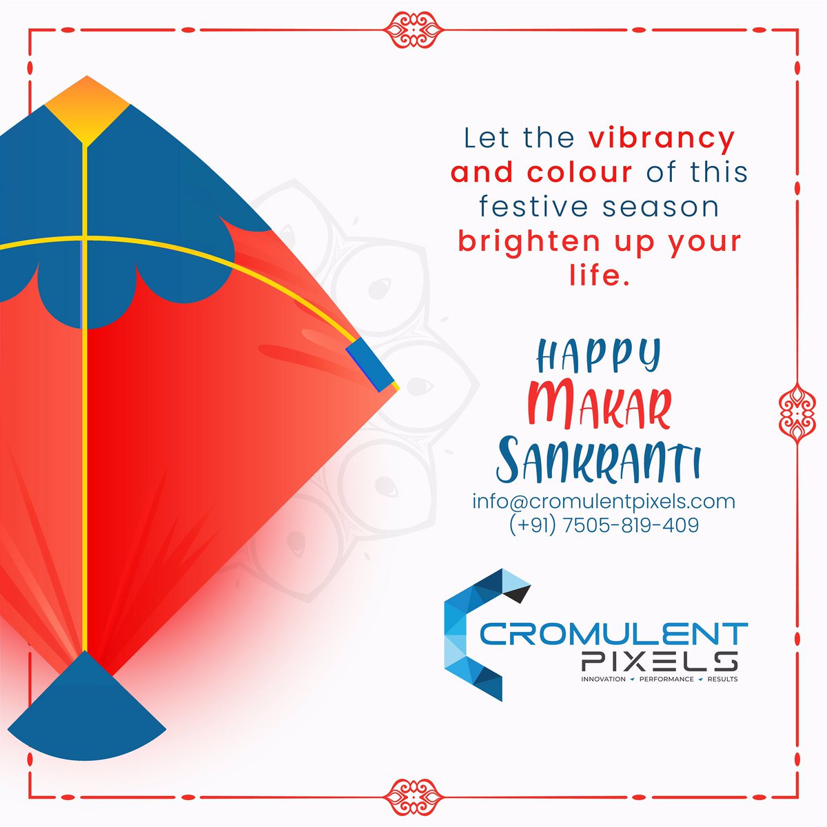 cromulentpixel's tweet photo. Here's wishing you and your family a very bliss Makar Sankranti.
Bring your business online today #ItsTimeToGrow 

Visit us at: https://t.co/zPvwg2uD93
Mail us: info@cromulentpixels.com

#website #webdevelopment #webdesign #websitelaunch #boycottwhatsapp #ad #HappyMakarSankranti https://t.co/MJ9KVcfIVO