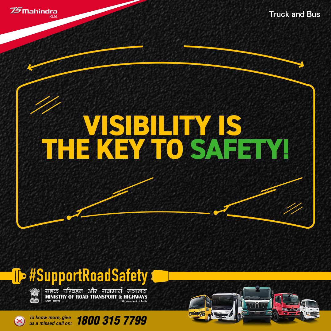 MahindraTrukBus's tweet photo. The #MahindraTruckAndBus range is built for safe driving due to its wide windshield & rear-view mirrors ensuring greater visibility for the drivers. Give us a missed call on 18003157799.
#SadakSurakshaJeevanRaksha #SupportRoadSafety #RoadSafetyWeek @MORTHRoadSafety @MORTHIndia https://t.co/DsOCTNwJrK