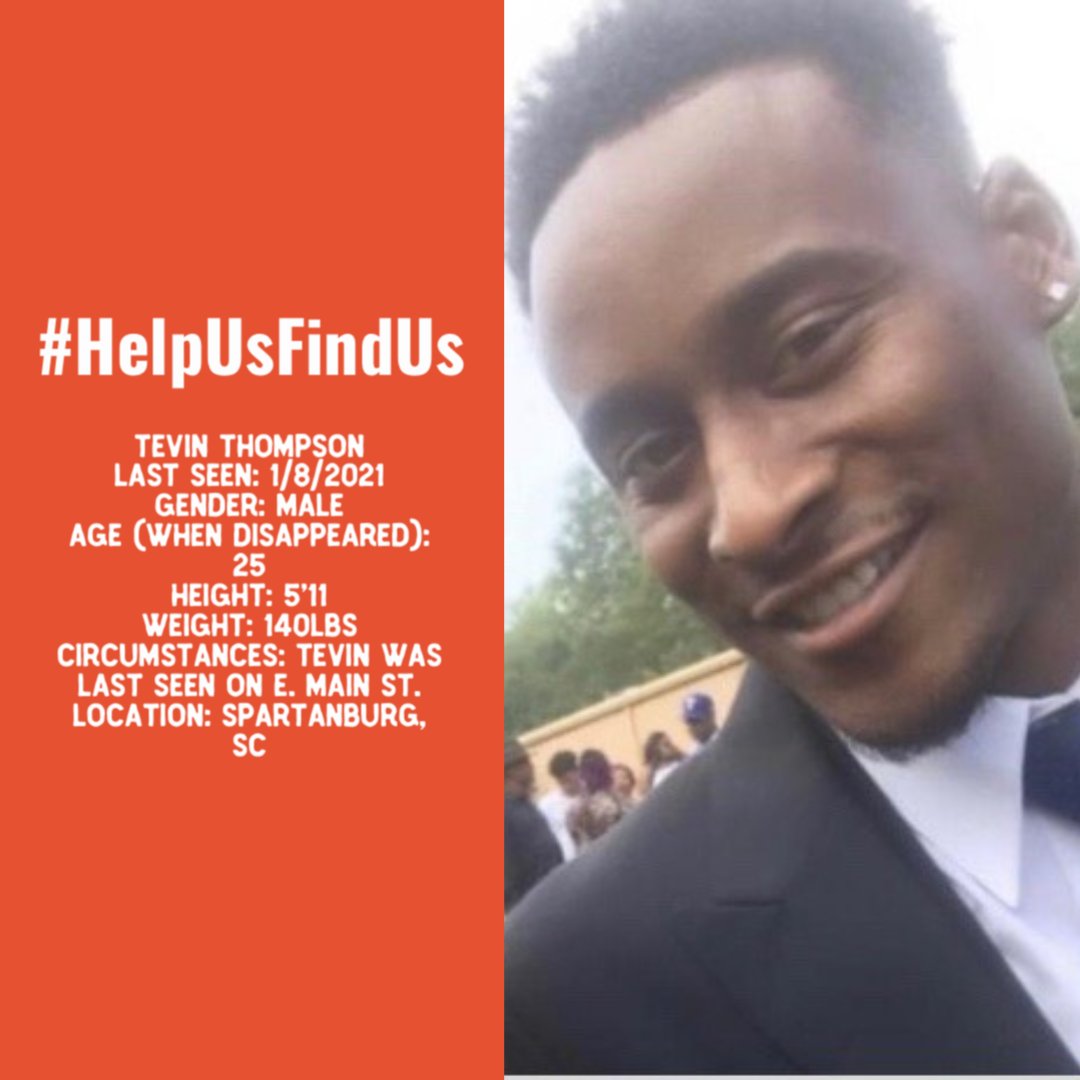BAM_FI's tweet photo. #Spartanburg, SC: 25y/o TEVIN THOMPSON was last seen on E. Main Street on January 8, 2021.
Tevin is appropriately 5’11 and 140lbs.
#HelpUsFindTevinThompson https://t.co/BqzjFyekSK