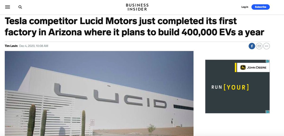 Lucid FactoryLucid Motors has a 1 million sq- feet factory already built-in Arizona which can currently produce 30,000 cars a year with plans to expand it to 400,000 units a year and the factory size to 5 million sq-feet. The factory is built on a 590-acre lot owned by lucid.