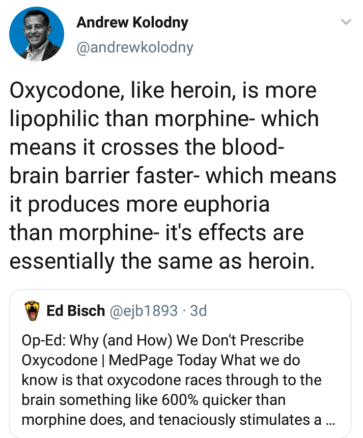 GhanaboyPharmd's tweet photo. Kolodny needs to do more research.. Its not so cut and dry as he makes it out to be... This is why we need to understand all the different factors of how individual patients react to medications... Not everyone will feel euphoria from opioids.. New studies coming out suggest so.. https://t.co/XDKkRlsGQl