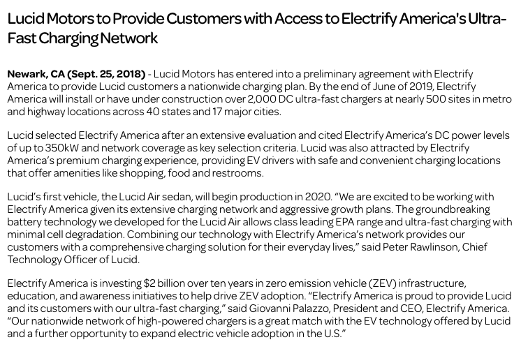 Charging &  @ElectrifyAm collabLucid already has a joint agreement with Electrify America which already has 2,000 fast-charging stations over 500 sites, spread out across 40 states. Each lucid car comes with 3 years of FREE Electrify America charging.