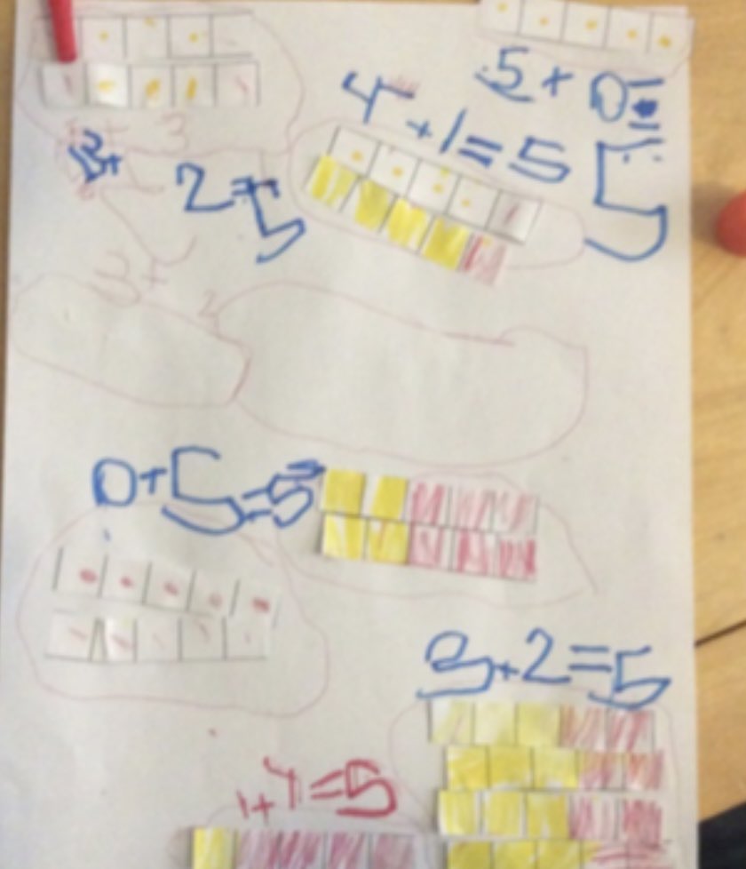 BurleyKinder003's tweet photo. We continued to explore complements of 5 today. These @BurleySchool mathematicians showed different combinations of red and yellow counters! #burleythinks https://t.co/EOF8eJtRkJ