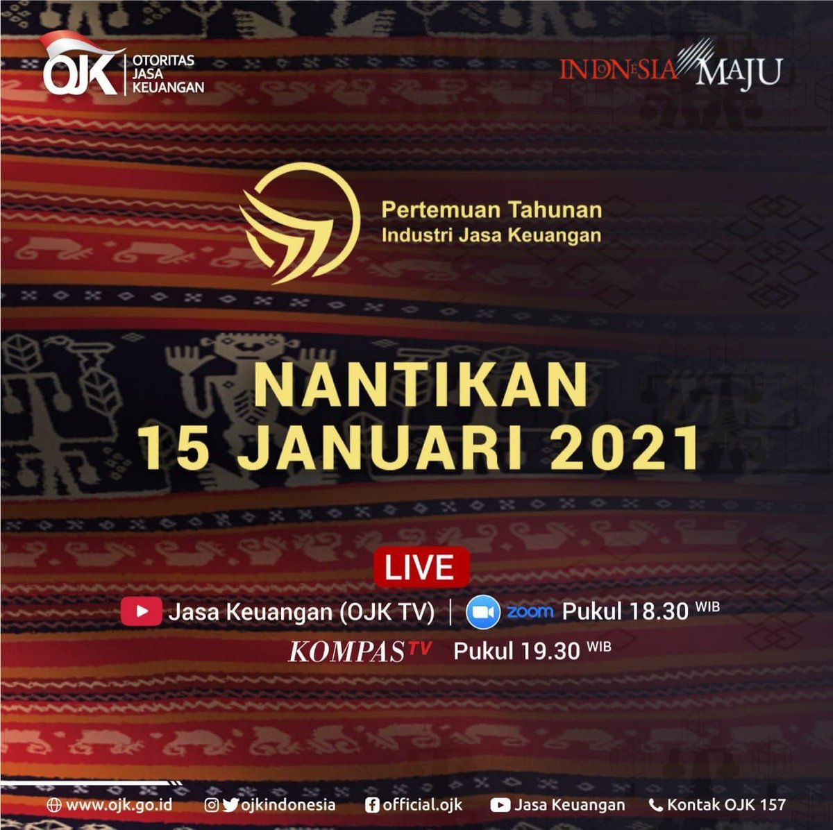 Yuk kita ramaikan acara Pertemuan Tahunan Industri Jasa Keuangan 2021. seperti apa arah kebijakan dan momentum reformasi sektor jasa keuangan pasca Covid-19 dalam percepatan pemulihan ekonomi nasional yang inklusif?