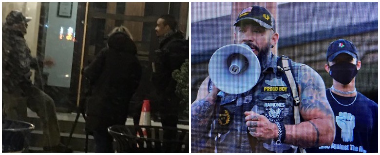 The night after the Capitol riot, John Sullivan was spotted fraternizing with Utah Proud Boy leader Thad Cisneros outside DC's Hamilton. A source sent me this photo.In fact, John platformed Proud Boy Thad at a July 2, 2020 rally in Provo, Utah.