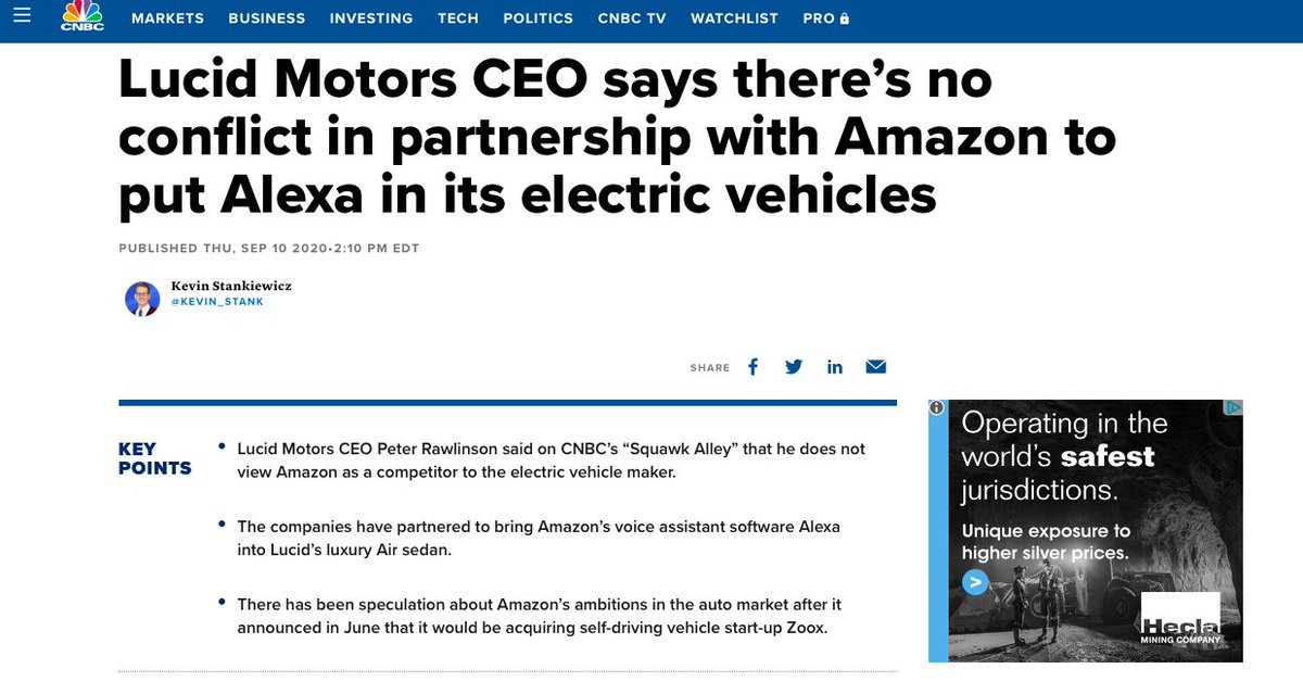 AMAZON COLLAB Lucid is partnering with Amazon to bring ALEXA Amazon's voice assistant. Lucid’s tie-up with Amazon will allow drivers “to enjoy the full Alexa experience on the go .... all while keeping their eyes on the road and their hands on the wheel.