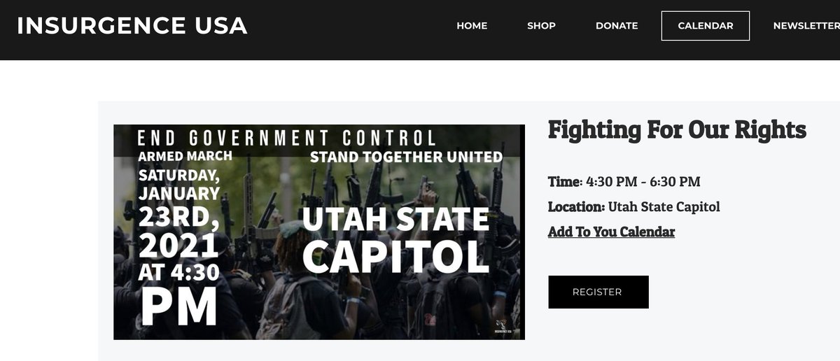 Now, Sullivan is back in Salt Lake City and is seeking to organize an "armed march" at the Utah State Capitol to "end government control" this month. Note that he is not calling for a march for Black liberation, or Black lives, or anything to do with BLM. This is from his site: