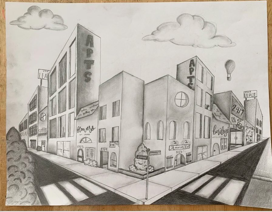 ErinField19's tweet photo. Art 2 students showing off their 2 point perspective skills 👏🏻👏🏻 #virtuallearning #highschoolart https://t.co/xBILz4rbpt