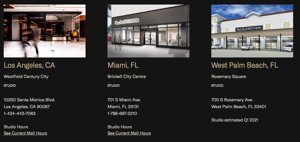 Car Dealership ModelLucid already has 6 studios open and plans to open 20 before the end of next year. They plan to open small, intimate showrooms that provides the customer with a more intimate and luxury feel.
