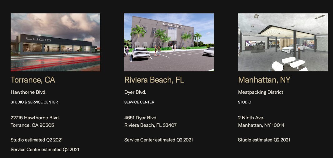 Car Dealership ModelLucid already has 6 studios open and plans to open 20 before the end of next year. They plan to open small, intimate showrooms that provides the customer with a more intimate and luxury feel.