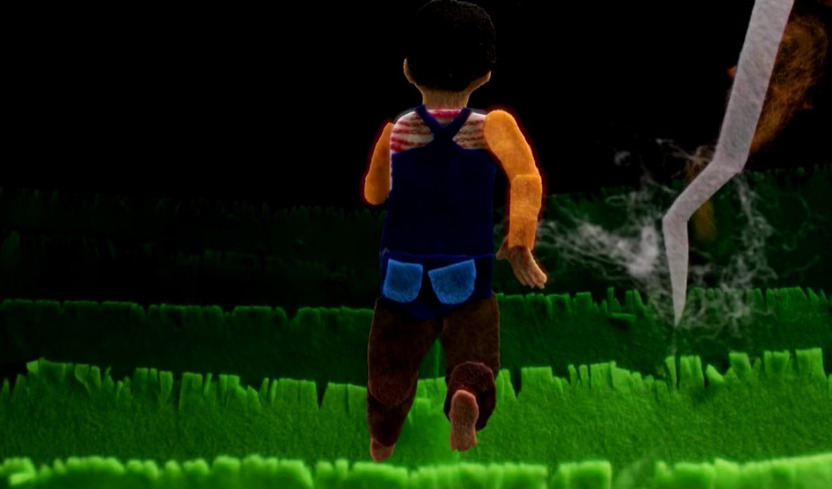 they kinda morph after that and that literally represents the dynamic that happens between them, they get ideas and transform them to art, later we see the guys running and finding a fence that won't let them go, then the fence flips, turning to these kinda stairs and they can +