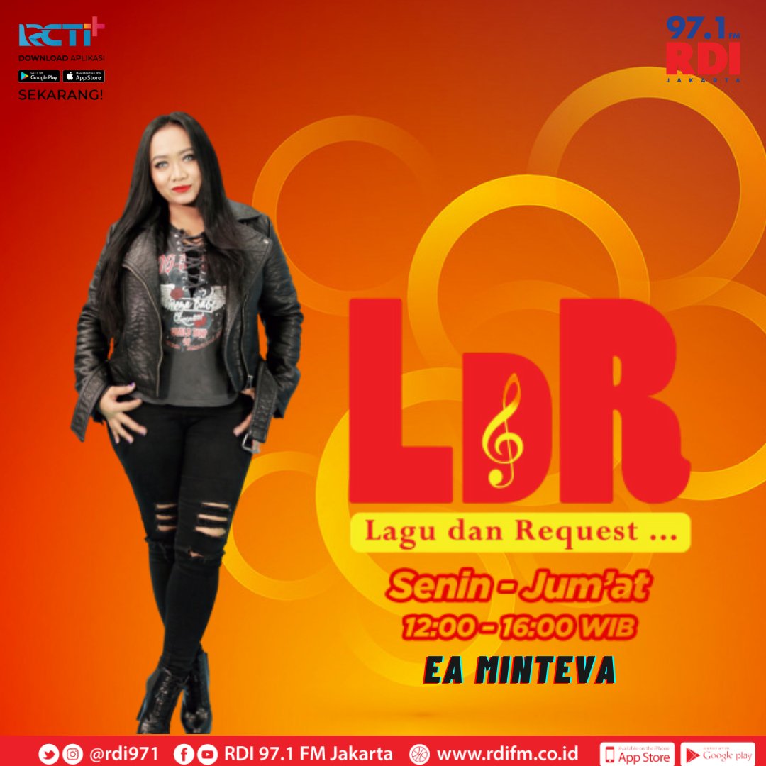 97.1 FM RADIO RDI JKT (@rdi971) on Twitter photo Selamat siang sobat RDI, nah sekarang hari kamis yaa jumpa lagi di #LDR bareng <a href="/ea_minteva/">EA MINTEVA</a> yang bakal nemenin siang kamu dan bakalan puter lagu2 favorit kamu..
Eits jangan lupa kirim2 salam biar kamu makin ekseizz tentunyaa, langsung aja komen dibawah atau WA ke 08121212971 ok! Selamat siang sobat RDI, nah sekarang hari kamis yaa jumpa lagi di #LDR bareng <a href="/ea_minteva/">EA MINTEVA</a> yang bakal nemenin siang kamu dan bakalan puter lagu2 favorit kamu..
Eits jangan lupa kirim2 salam biar kamu makin ekseizz tentunyaa, langsung aja komen dibawah atau WA ke 08121212971 ok!