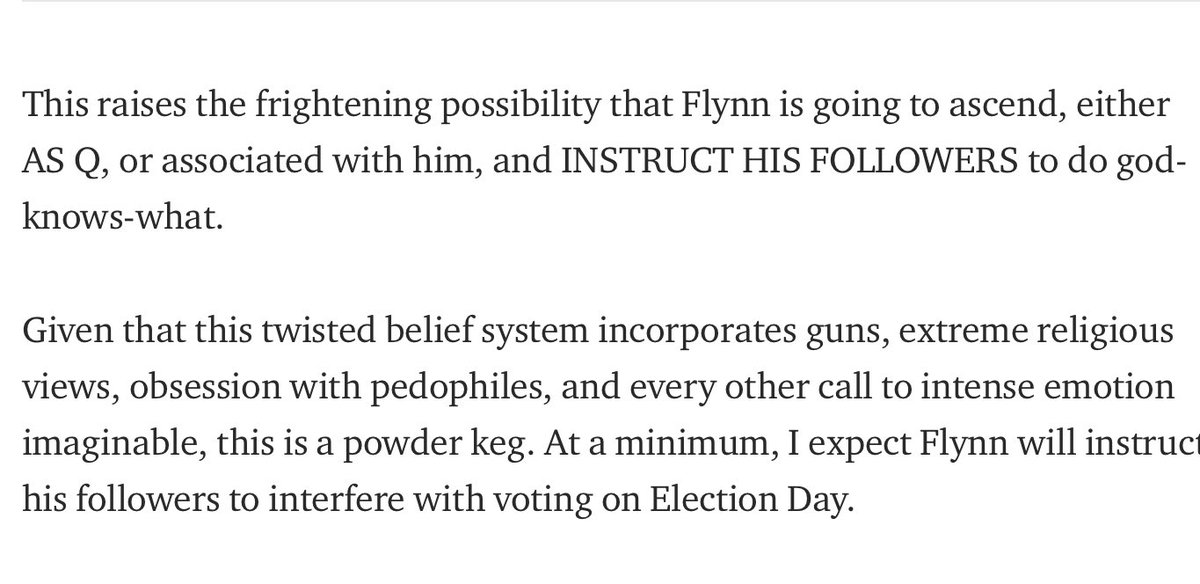 It includes the paragraph below. Michael Flynn has been planning this since well before QAnon. He trademarked “Digital Soldiers” in 2016. He is one of the worst traitors in American history. And it has been clear for years.We cannot allow men like this to do what he has done.