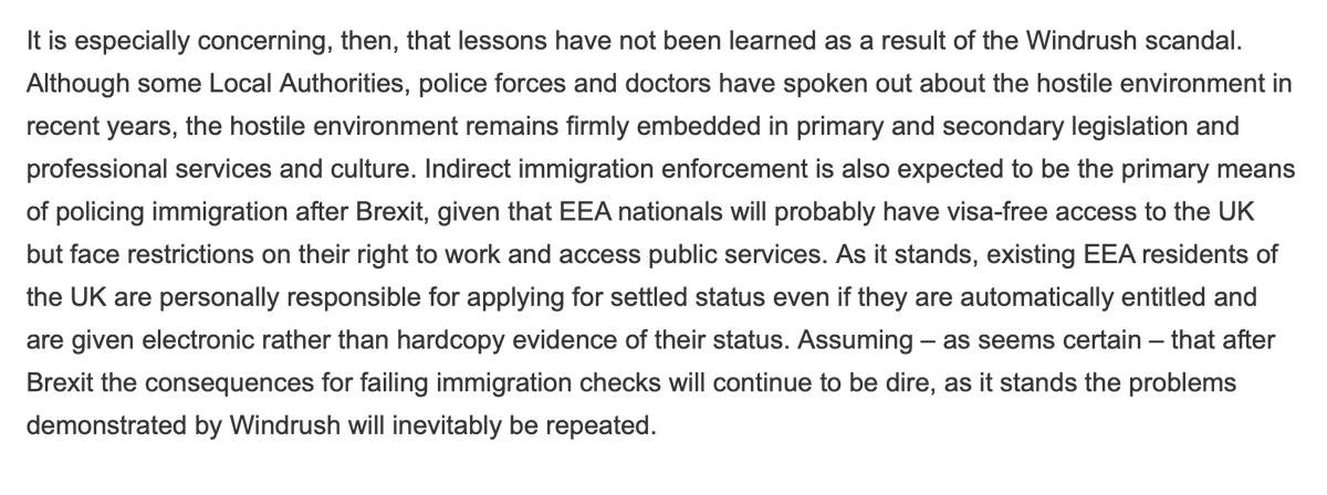 10. There has been some push back by some, but the whole hostile environment approach remains firmly embedded in law and practice, which is likely to have serious impacts on EEA citizens living in the UK after June 2021.