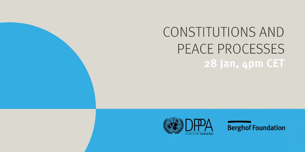 BerghofFnd's tweet photo. 🔴ONLINE EVENT: 

Can constitution making help build peace? 

What do we know about constitution making in conflict contexts? 

Join us and @UNDPPA for the launch of our new publication on the link between constitutions and peace processes: https://t.co/lZIzRzLKFx https://t.co/fxSER6qmsc
