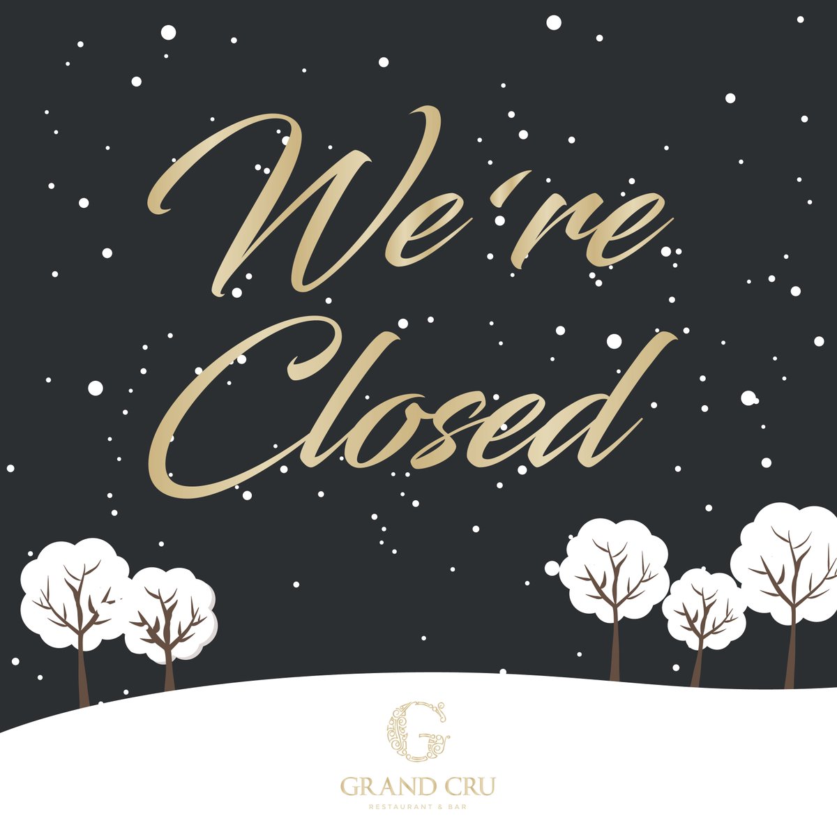 GrandCruDining's tweet photo. Unfortunately we're unable to open this evening due to the wintery conditions ❄️ https://t.co/HAXJaXT6Cs