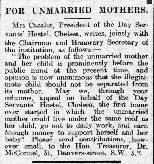 "...opinion is now unanimous that the illegitimate child should not be separated from its mother." (The North Wales Chronicle and Advertiser for the Principality, 12/12/1919)