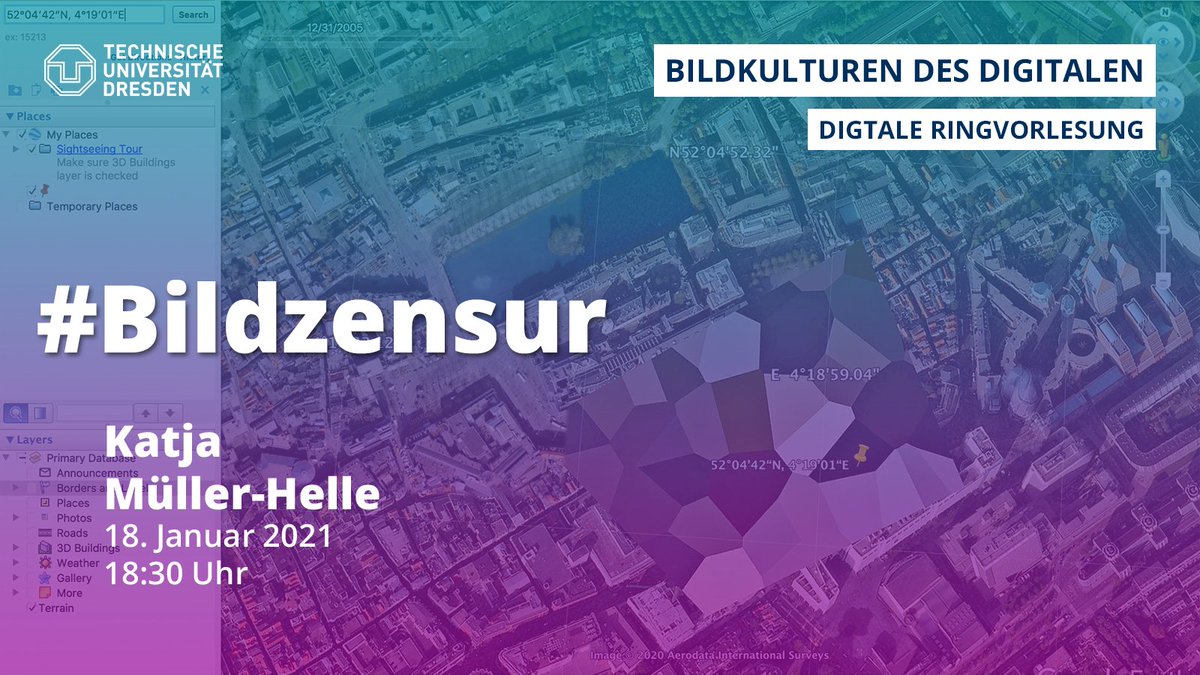 Zensur von Bildern im Netz! Eines der brisantesten u. politisch wichtigsten Themen meiner Ringvorlesung "Bildkulturen des Digitalen" @GSW_TUDresden. Verpasst nicht den Vortrag meiner großartigen Kollegin <a href="/kam_helle/">Katja Müller-Helle</a>, Leiterin d. Forschungsstelle "Das technische Bild" <a href="/HumboldtUni/">Humboldt-Universität zu Berlin</a>.