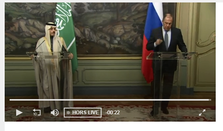 Now : Russian Foreign Minister Sergei Lavrov and his Saudi Arabian counterpart Prince Faisal bin Farhan Al-Saud hold a joint press conference following bilateral talks in Moscow.