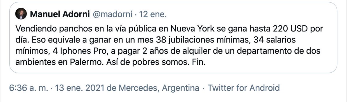 RexxxxxRec's tweet photo. Me puse a investigar de dónde había sacado Adorni el dato de su tuit y efectivamente un empleado de Food Truck (manager) gana 220 dólares por día, PERO....
Va hilo. https://t.co/ahsFDakYaQ