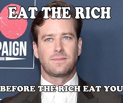 SarahSpacely's tweet photo. armie hammer is a cannibal https://t.co/QY8sjBLANW