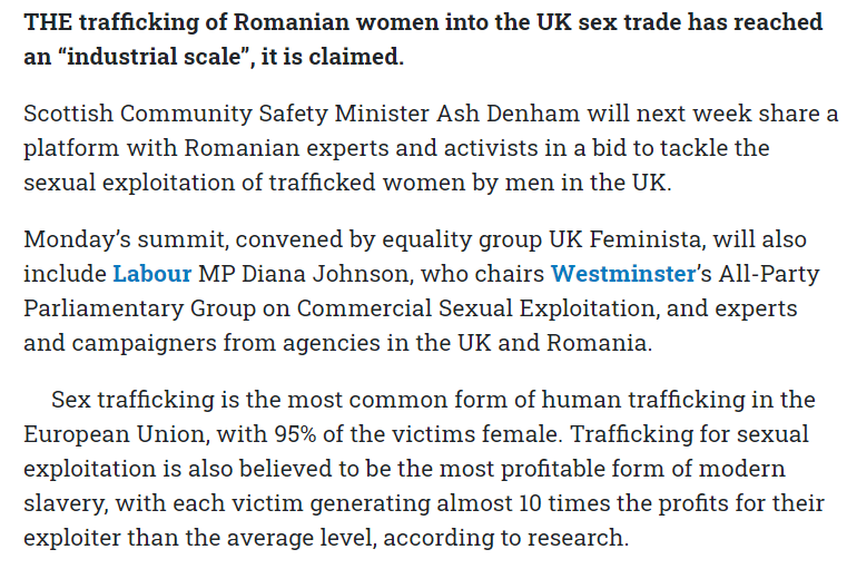 In Romania, trans-identifying male, 'sex worker' Antonella Lerca ran for public office on a decrim platform, despite the epidemic of women and girls trafficked into slavery; 86% of women in UK brothels were found to be from Romania; minors were targeted for 'training'.