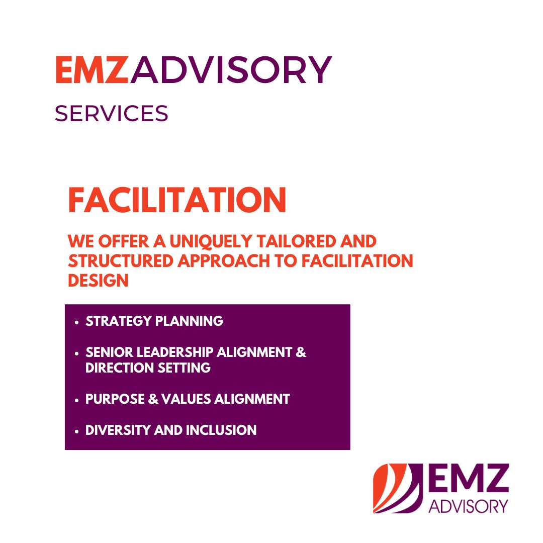 At EMZ Advisory we pride ourselves in excellence, the work we provide for our clients is vital to a successful company.

Get to know more about our services!

#business #success #excellence #facilitation #strategyconsulting #businessalignment #leadership #diversity #Inclusion