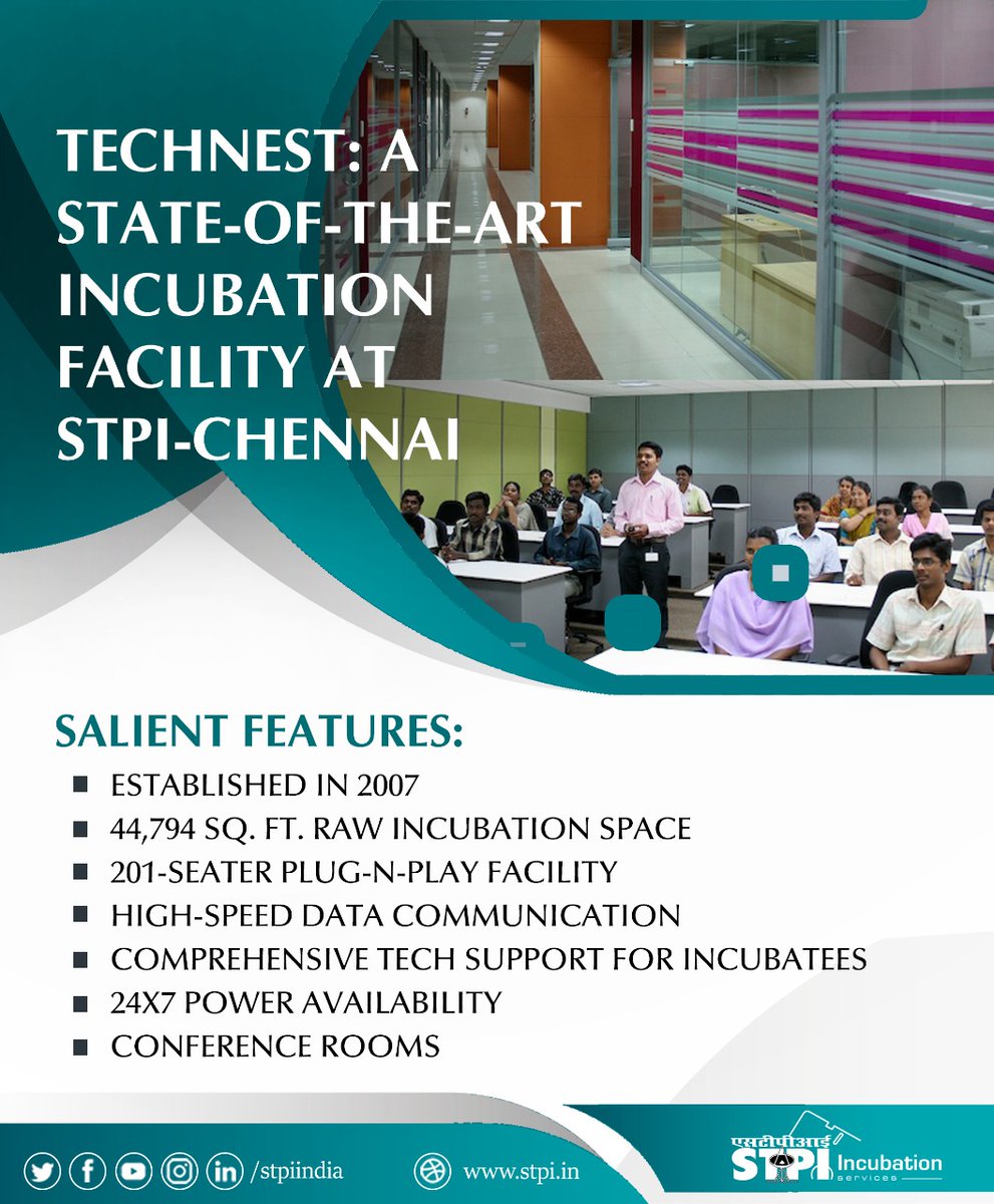 stpiindia's tweet photo. #STPITechNEST, the state-of-the-art incubation at @chennaistpi with facilities like plug-n-play seats, high-speed data communication, and comprehensive support, plays a pivotal role in nurturing the incubates to boost software exports. #STPIINDIA #STPIINCUBATION #GrowWithSTPI https://t.co/fEQ4slFIgv