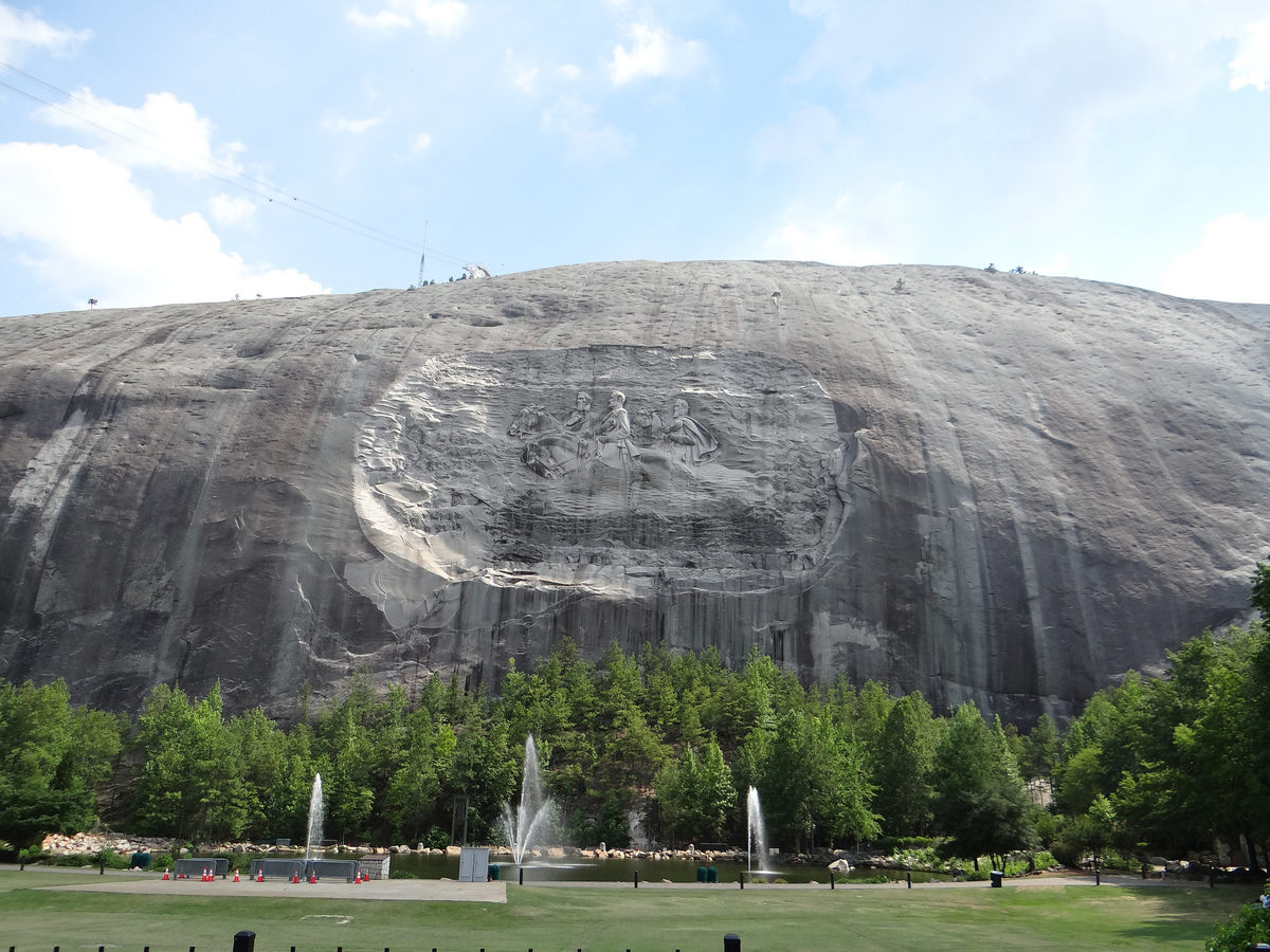 This natural formation is popularly known as “the largest piece of free standing granite in the world.” It’s called Stone Mountain, it’s located in the eponymous city of Stone Mountain, GA, and it’s about an hour from where I live. But wait – what’s that carving in the middle?