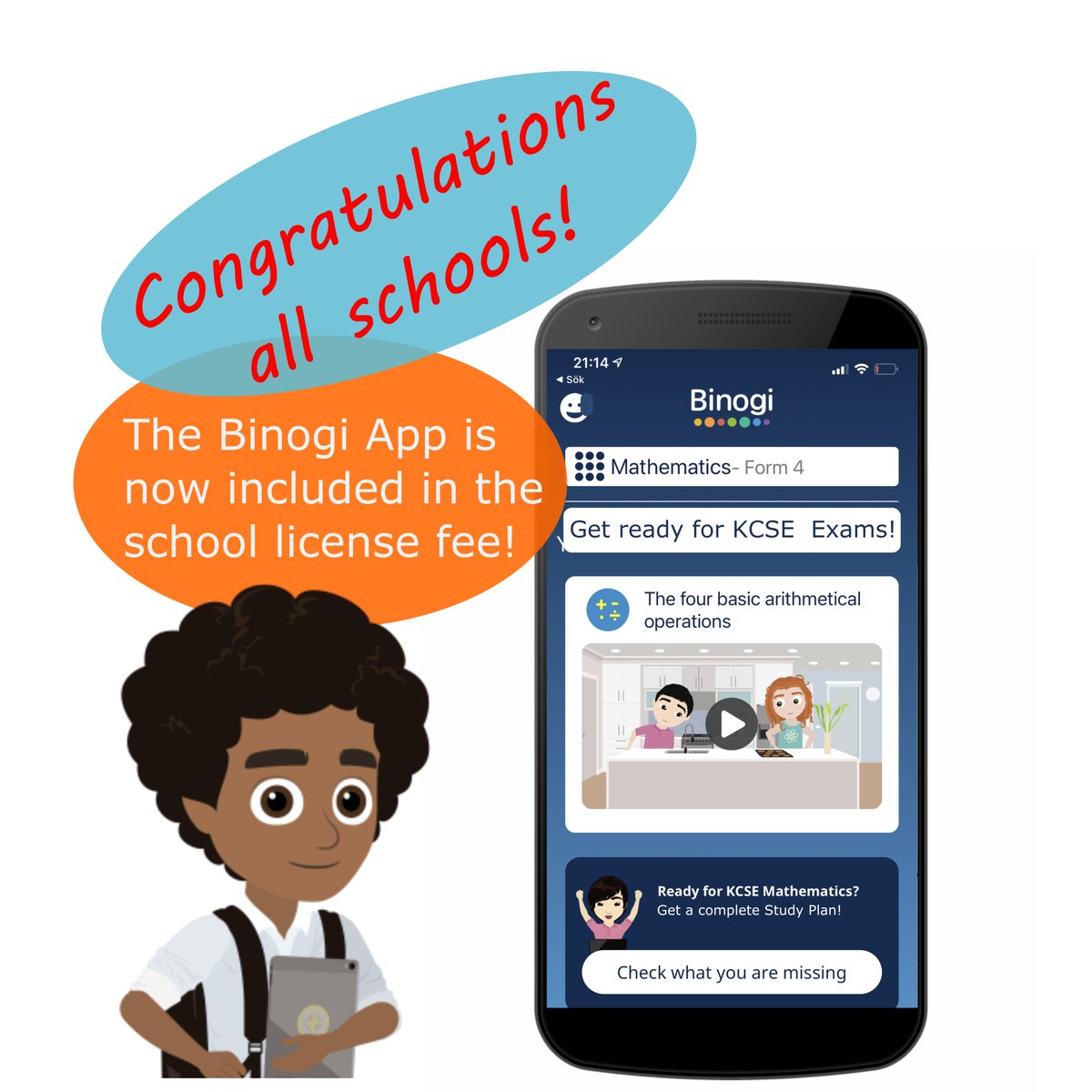 Binogi_co_ke's tweet image. Congratulations all schools! 

Access to the Binogi App is now included in the school license price. All teachers and students at a Binogi school have full access, incl our KCPE and KCSE exam quiz feature.

#elearning #schoolsreopening #schoolsupplies #kenya #nairobi #edtech