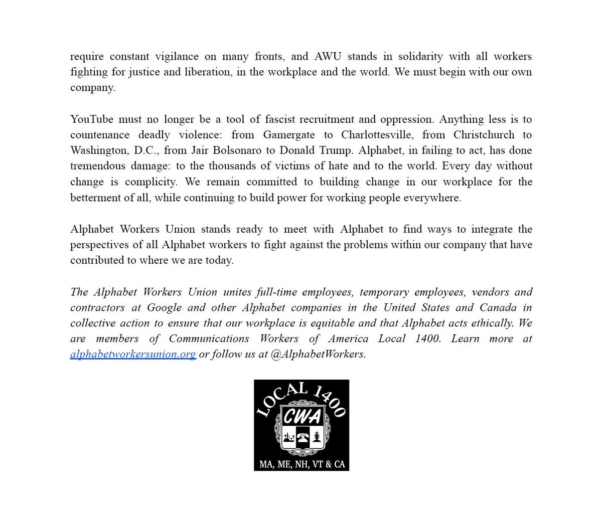 Wow.

YouTube's own employees agree that YouTube plays a "key role" in "fascist recruitment" in the US, including the Trump extremists who attacked the Capitol.

RT to tell <a href="/YouTube/">YouTube</a>, <a href="/SusanWojcicki/">Susan Wojcicki</a>:   

Don't suspend Trump for a week, ban him. PERMANENTLY!

#BanTrumpSaveDemocracy