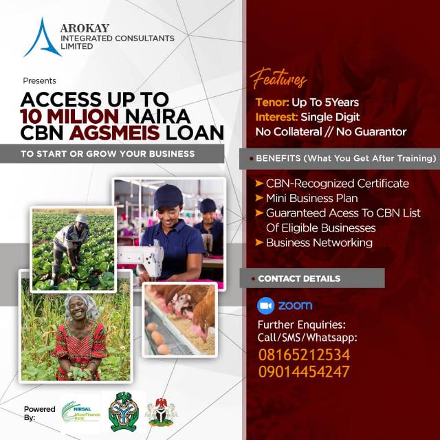 Greatest Nigerian Students!!! Avail yourself the opportunity of CBN AGSMEIS Loan. For further inquiries, contact: 08165212534, 09017070332.