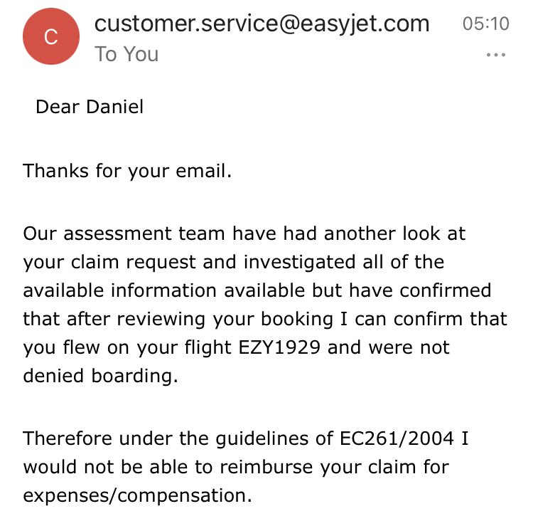 Can’t believe the nerve of <a href="/easyJet/">easyJet</a>. First they wrongfully deny me boarding onto my flight then after days of back and forth decide that, actually, I did board the flight and therefore cannot compensate me. ????