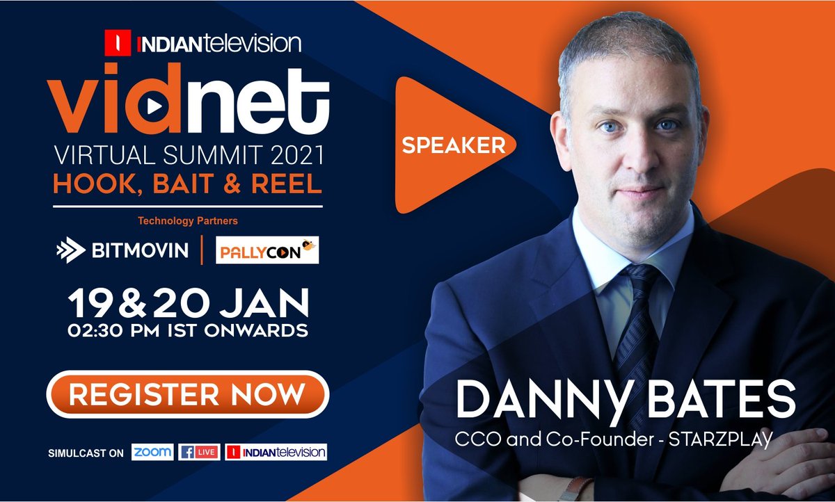 ITVNewz's tweet photo. We are delighted to have, #DannyBates, CCO & Co-founder, @starzplayuk, at VidNet on 19 & 20 January 2021 at 2: 30 pm
Register now: https://t.co/7L7g5e78Yk
Technology Partner: @bitmovin & @pally_con
Community partners: @mip https://t.co/b0F8oMlcWb