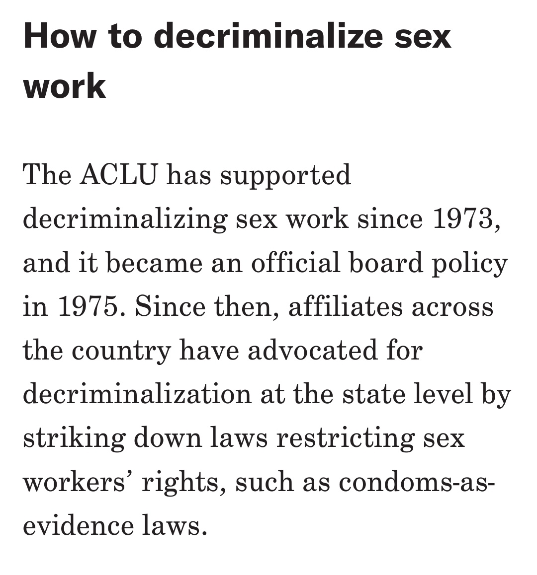 Lala Zannell, who works for ACLU, also advocates legalizing the sex industry, promoting the oft-repeated myths that decriminalizing paid rape and the right for men to access and profit from (overwhelmingly) women's bodies would protect them.