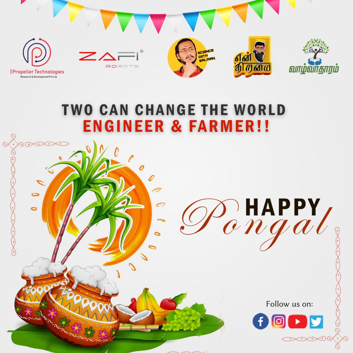 Wishing Everyone a Happy Pongal🎑.

#PropellerTechnologies #ZafiRobots #enthiramai #Vazhvadharam #Engineer #Farmer #ThaiThirunaal #ThamizharThirunaal #Jallikattu