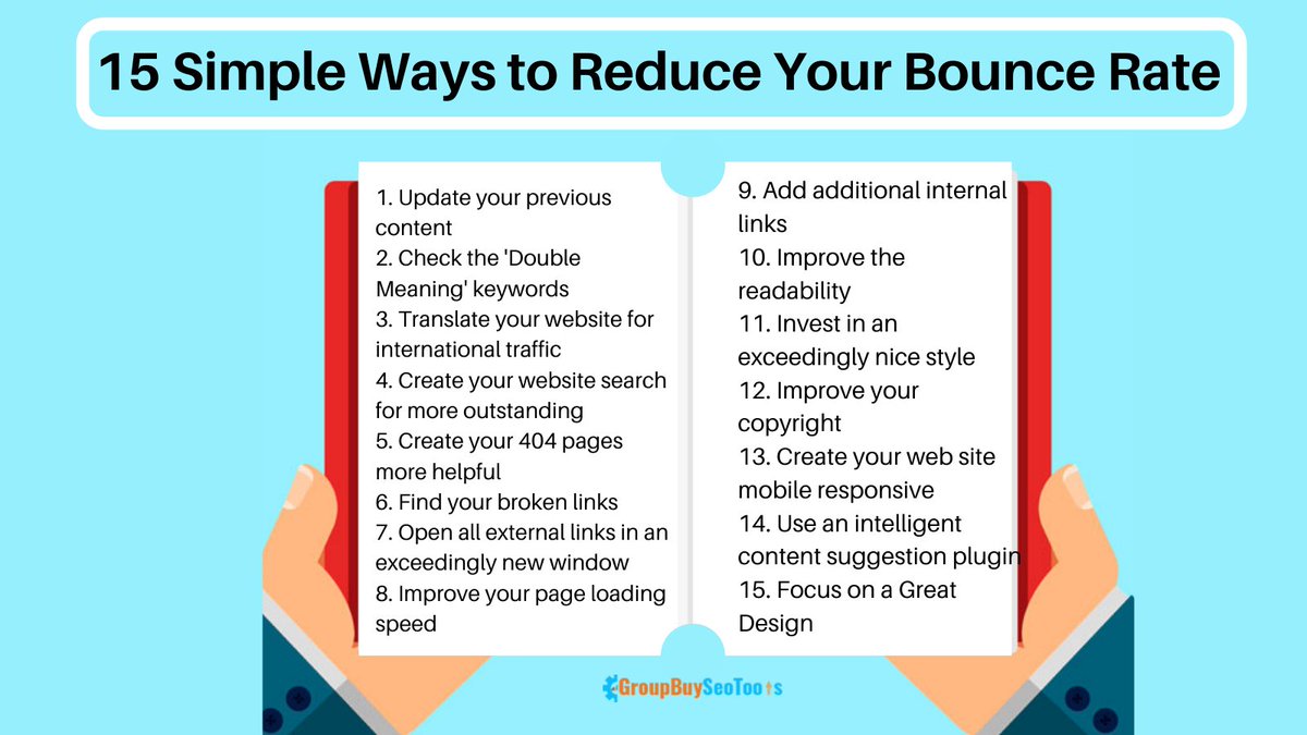 MohitDMarketer's tweet photo. Tips to reduce bounce rate by groupbyseotools
#SEO #seotips #reducebouncerate #WebsiteRank #WebsiteBuilder #WebsiteValue #digitalmarketer #digitalmarketingtips #digitalmarketingservice #Groupbyseotool https://t.co/G7FzCU170e