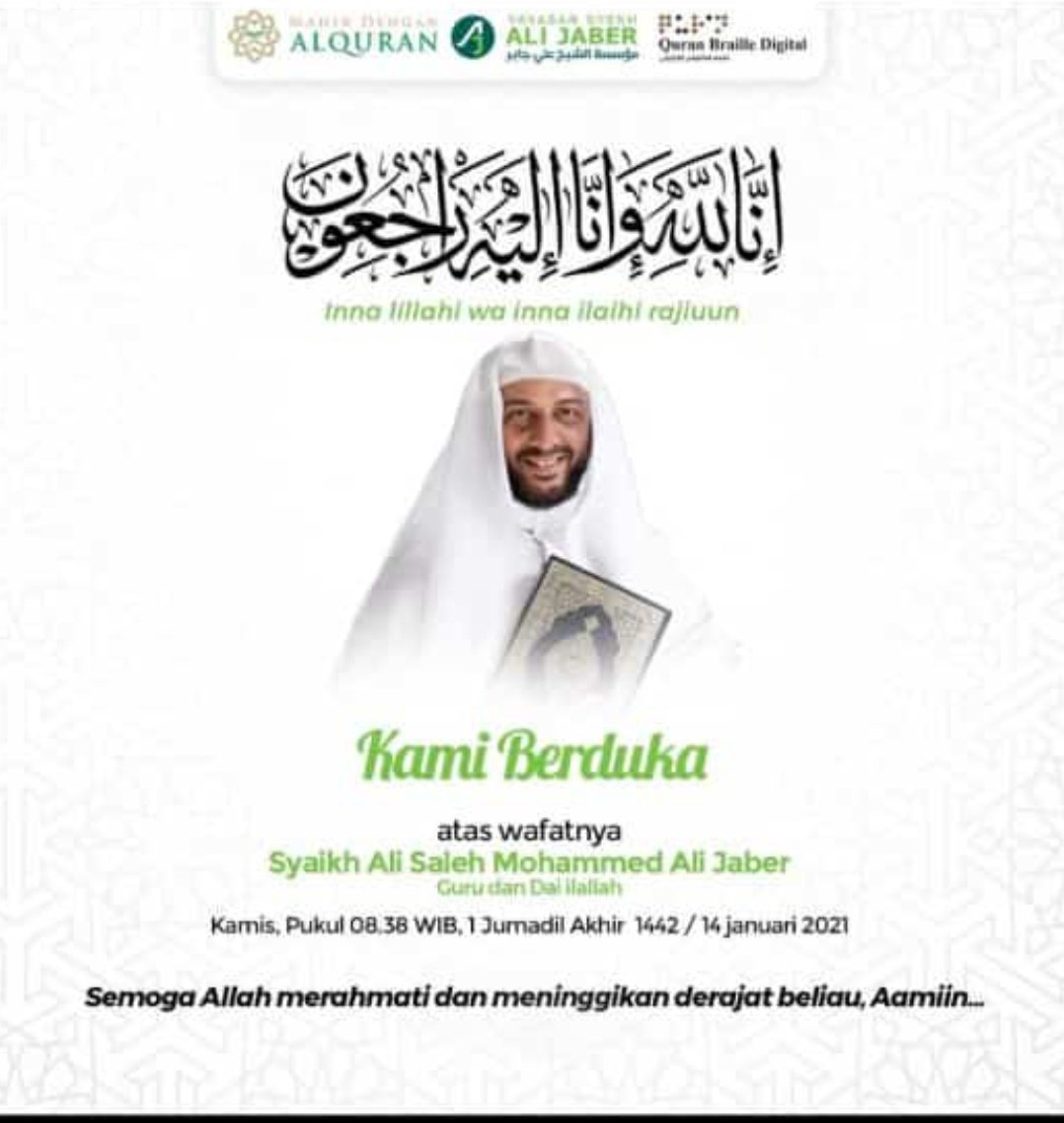 Innalillahi wa innalillahi raji'un
Semoga husnul khatimah, keluarga yang ditinggalkan diberikan ketabahan
#SyekhAliJaber