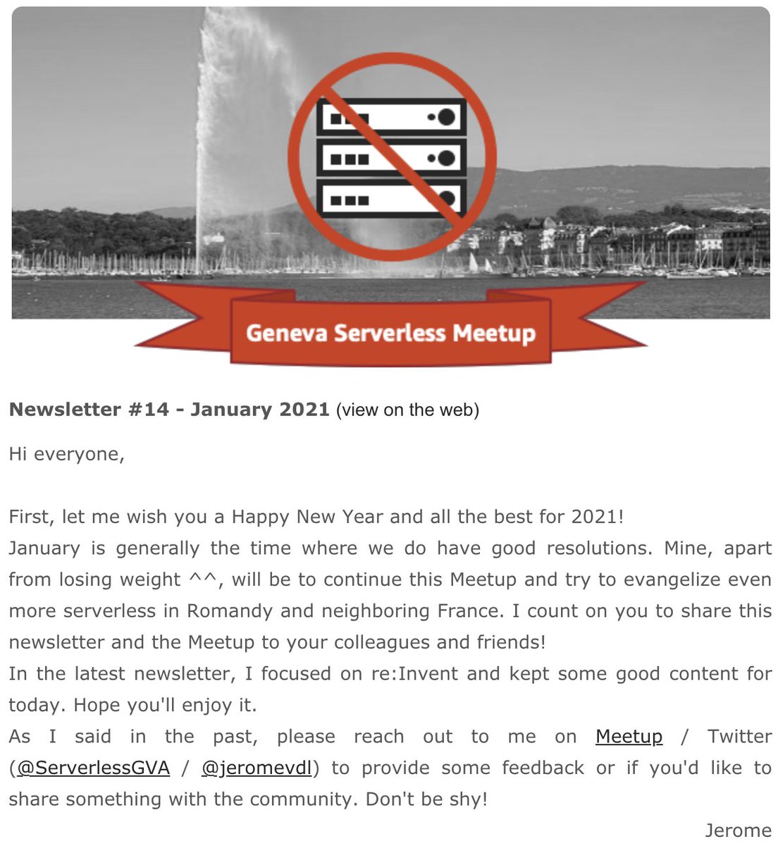 14th of January, 14th newsletter for the Geneva Serverless Meetup. I wish we'll be able to have real meetups this year.

…erless-geneva-meetup.s3.amazonaws.com/202101/index.h…