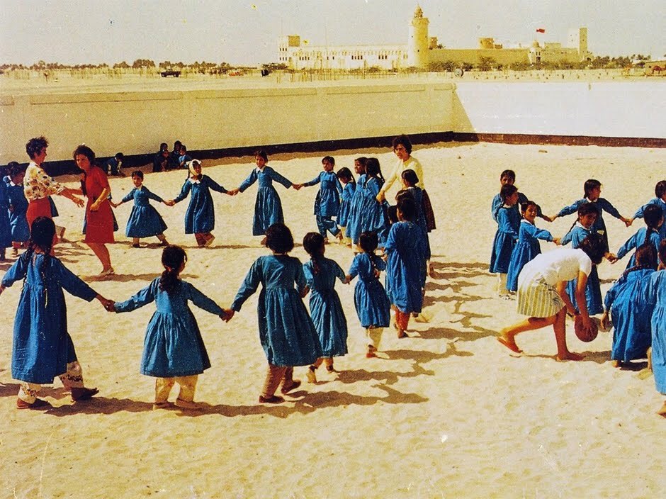 Girls playing at their school’s playground in Abudhabi. This was the first girls British school in Abudhabi that opened in 1963.