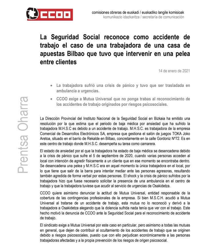 Las #CasasDeApuestas se convierten en una pesadilla para la juventud, y como demuestra la denuncia de #CCOO <a href="/CCOOeuskadi/">CCOO de Euskadi</a> también conllevan graves riesgos para la #SaludLaboral de lxs propixs trabajadorxs de los locales
