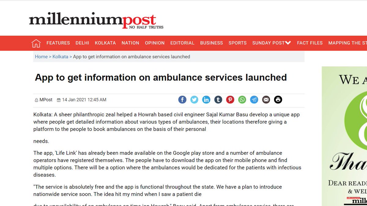 LifeLinkApp's tweet photo. Today's #MilleniumPost Coverage on #LifeLink.
Thank You For Your Support.
Download app from Google Play Store. 
For More Details, visit 
https://t.co/ERhWKfEFtS

News Link-
https://t.co/JmAEEh2Ank https://t.co/4qDUghzNWX