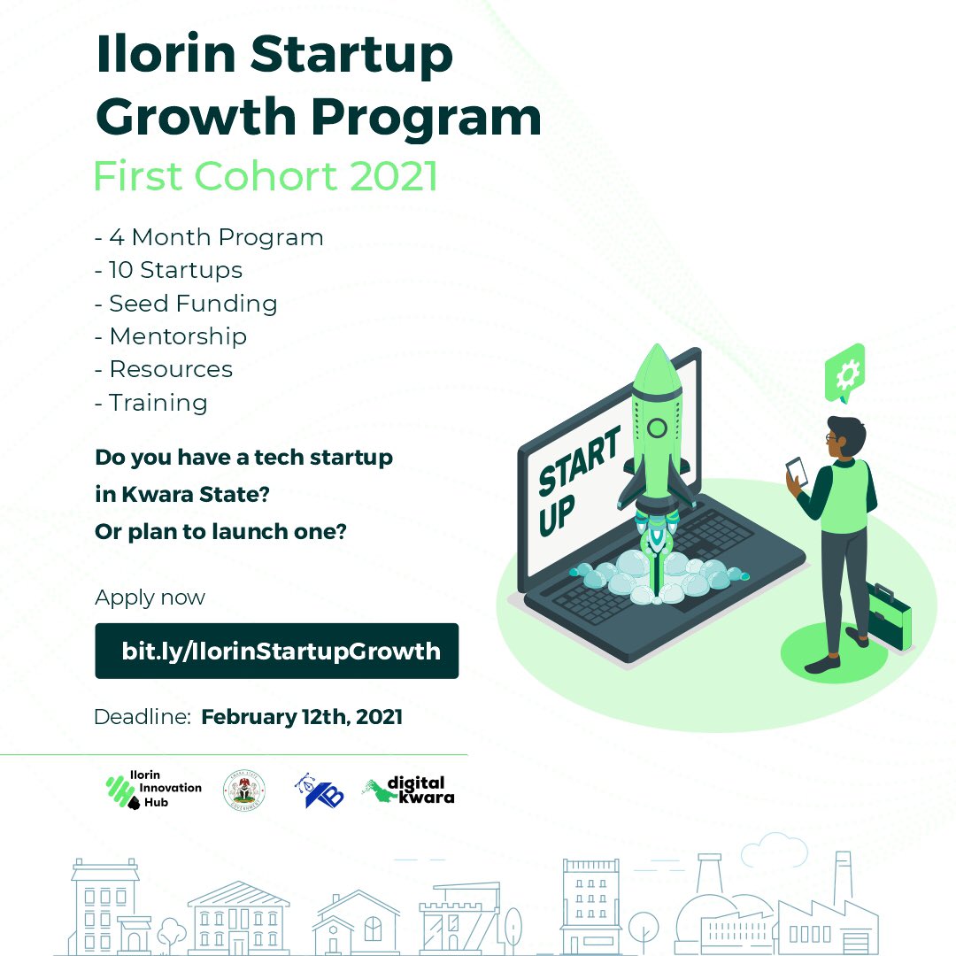 IlorinHub's tweet photo. The Ilorin Startup Growth Program 2021 First Cohort is now open for applications. Do you have a tech startup in Kwara State? Or do you plan to launch one? Then here is your opportunity to take your startup to the next level. https://t.co/Z8HOMPxUtG https://t.co/TbBxlmMoEk