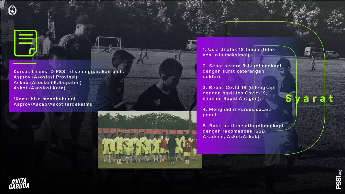 PSSI's tweet photo. Berbekal Lisensi D PSSI, seorang pelatih secara resmi bisa melatih generasi muda sepak bola Indonesia berusia 5-8 tahun.

#KitaGaruda #KamisInfografis https://t.co/yJwzc9hk02