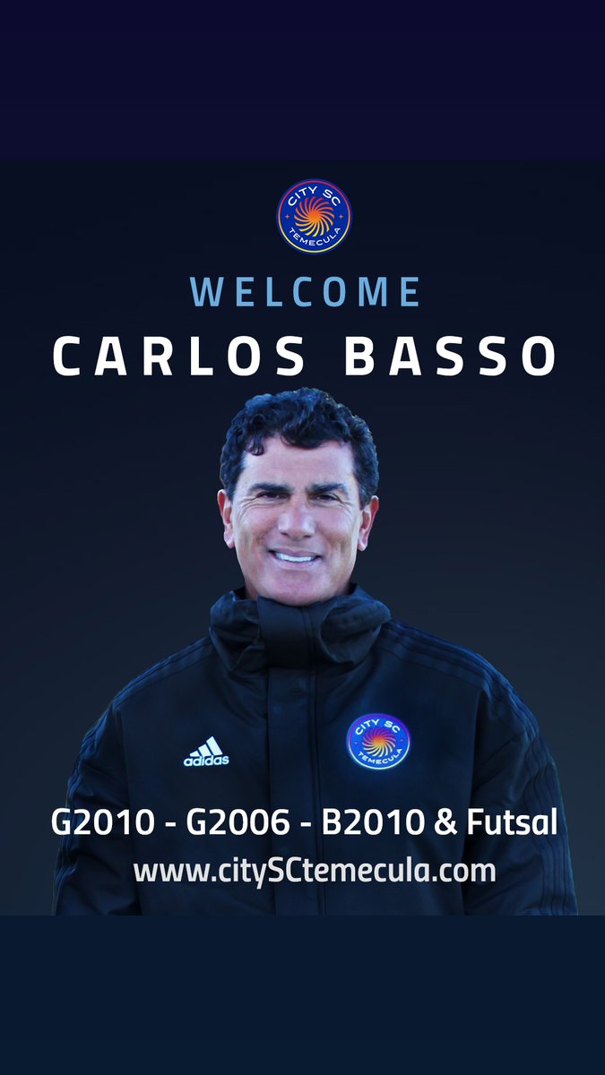 CitySCTemecula's tweet photo. We are pleased to add Carlos Basso to our outstanding coaching staff. Carlos will coach a G2010, G2006 and B2010 team and oversee our expanding futsal program. 
#temecula #murrieta #Futsal #temeculasoccer https://t.co/xaTlHMnh8o