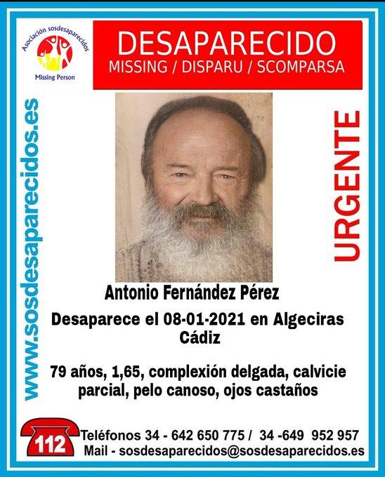 guardiacivil's tweet photo. 🆘#MuyUrgente⚠
Este es Antonio, un #mayor que ha #desaparecido en #Algeciras, #Cádiz, ¿Lo has visto? 
☎️ 062
☎️ 091
☎️ 112
Tu RT no cuesta nada y puede ayudar mucho. https://t.co/d9Qtln1E8G
