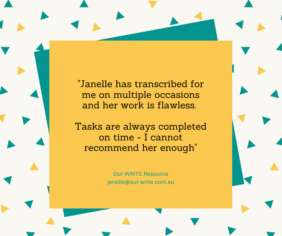 OutWRITERes's tweet photo. When you #outsource, make sure you do it #WRITE
#writing #research #interviewing #transcription #editing
janelle@out-write.com.au https://t.co/j4ic8nfTwP