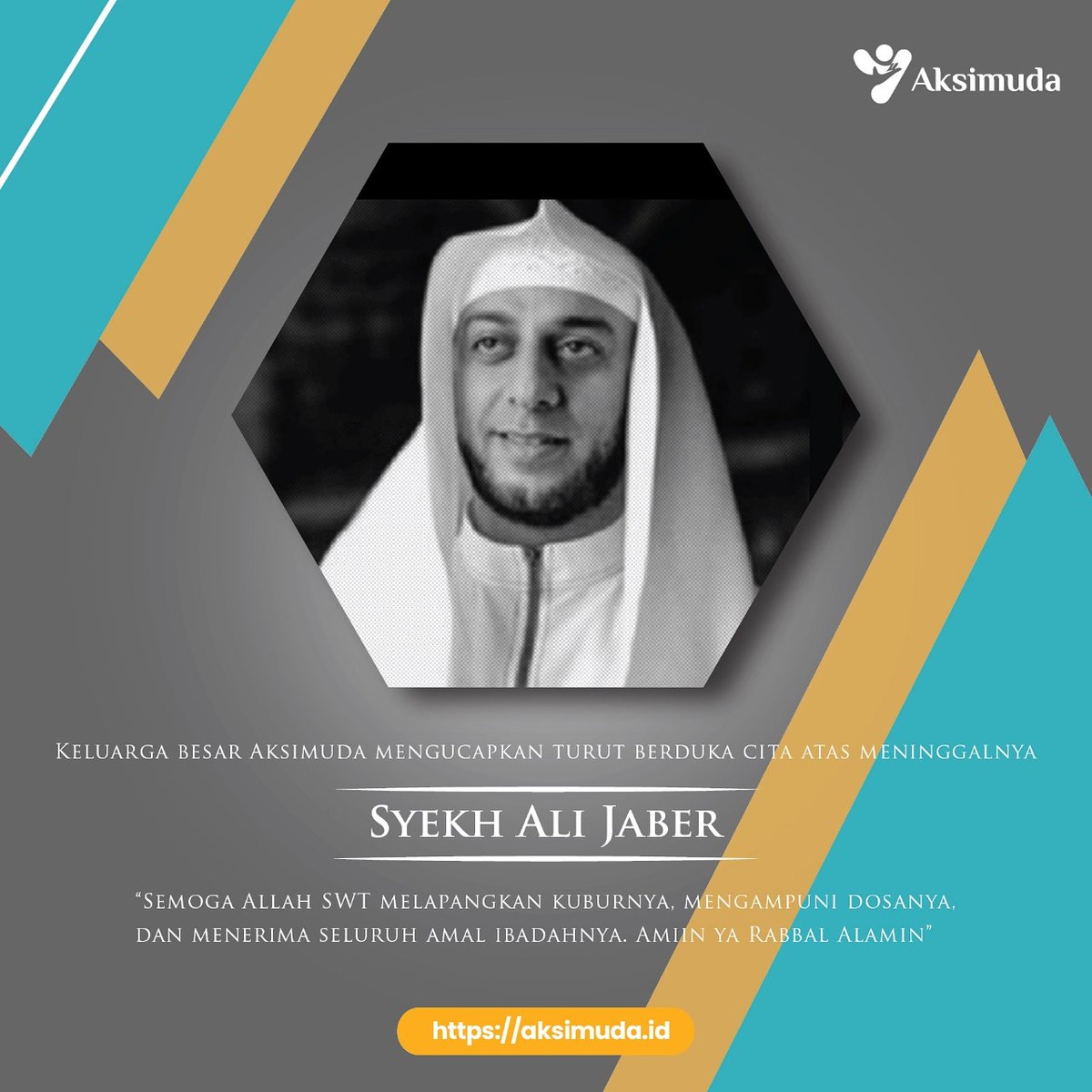 Innalillahi wa inna ilaihi raji'un.
Turut berduka cita atas berpulangnya Syekh Ali Jaber. Terima kasih atas segala inspirasi, dan aksi baikmu untuk membantu sesama. Semoga Allah SWT melapangkan kuburnya, mengampuni dosanya, dan menerima seluruh amal ibadahnya. Aamiin.